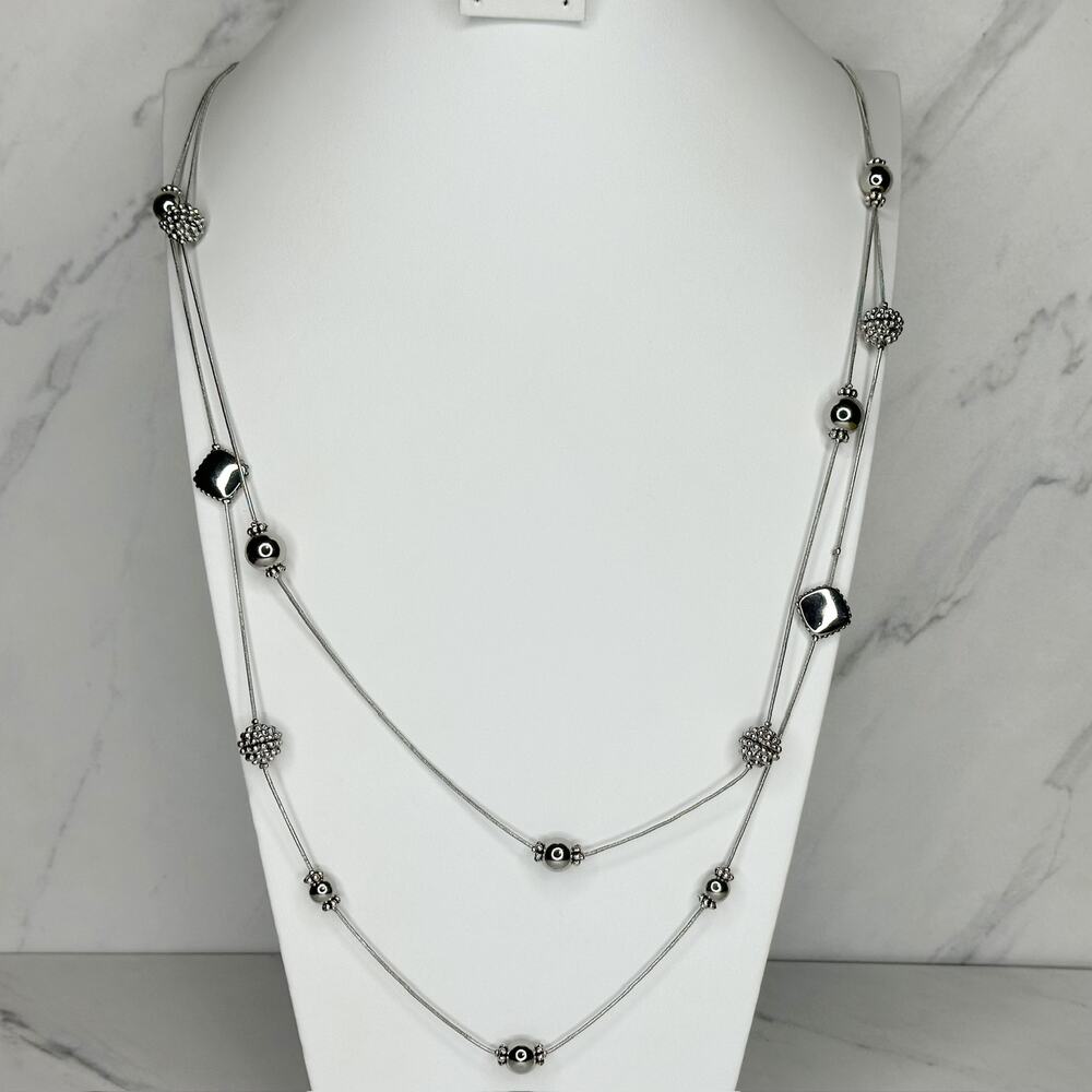 Chico's Studded Double Strand Silver Tone Necklace ✨